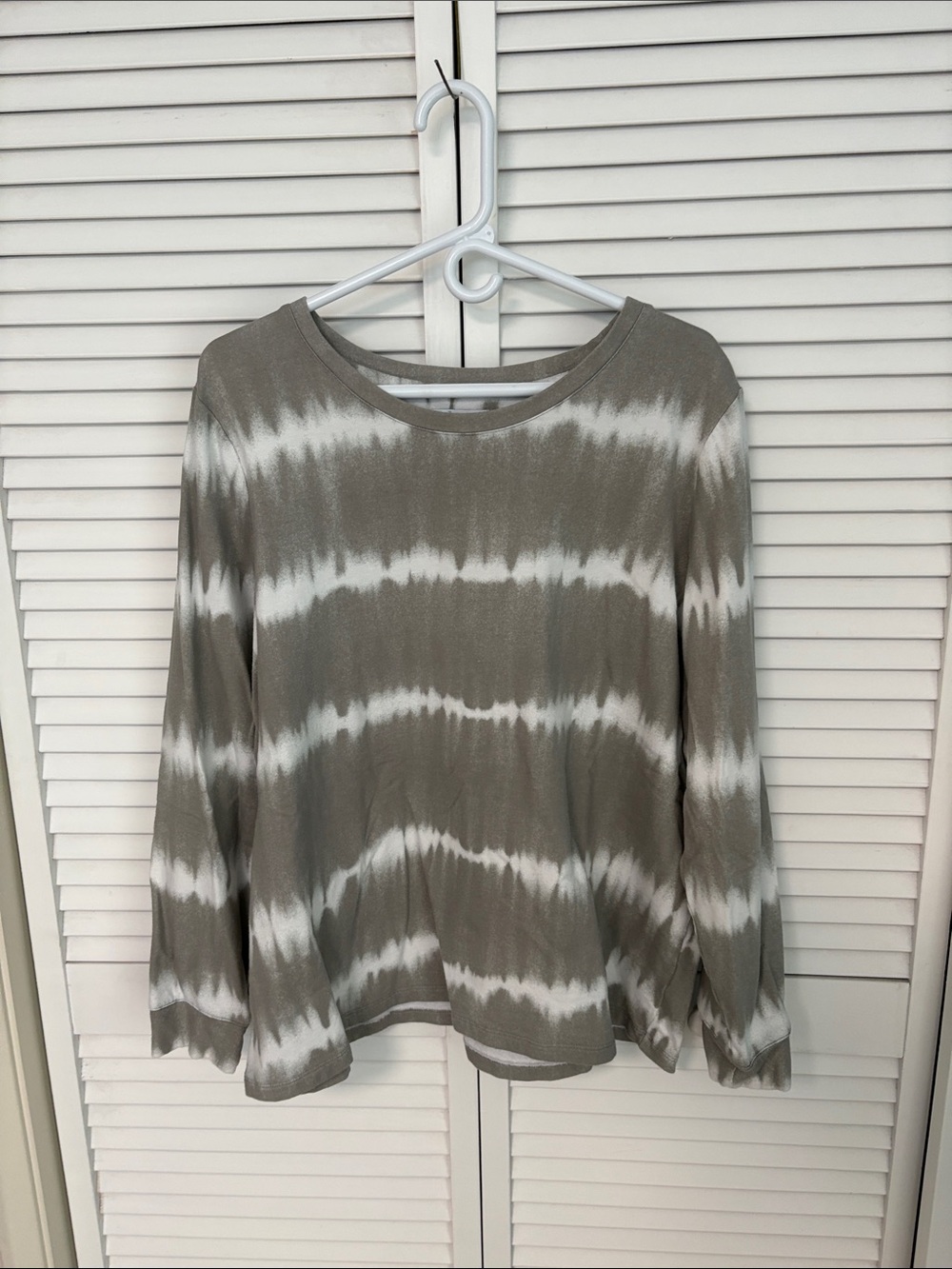 Women’s Denim & Co. Light Taupe White Tie-Dye Long Sleeve Tee XL